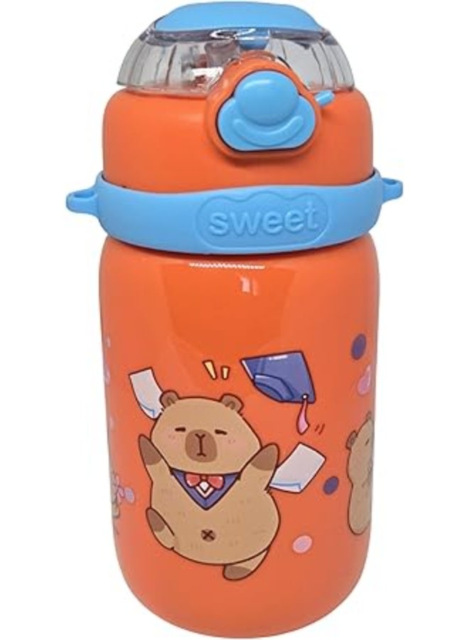 MINIIMODZ Sweet Bunny Kids Water Bottle – 500ml BPA-Free Plastic Bottle with Straw | School, Toddler & Picnic Use (Pack Of 1) (ORANGE) - Image 1